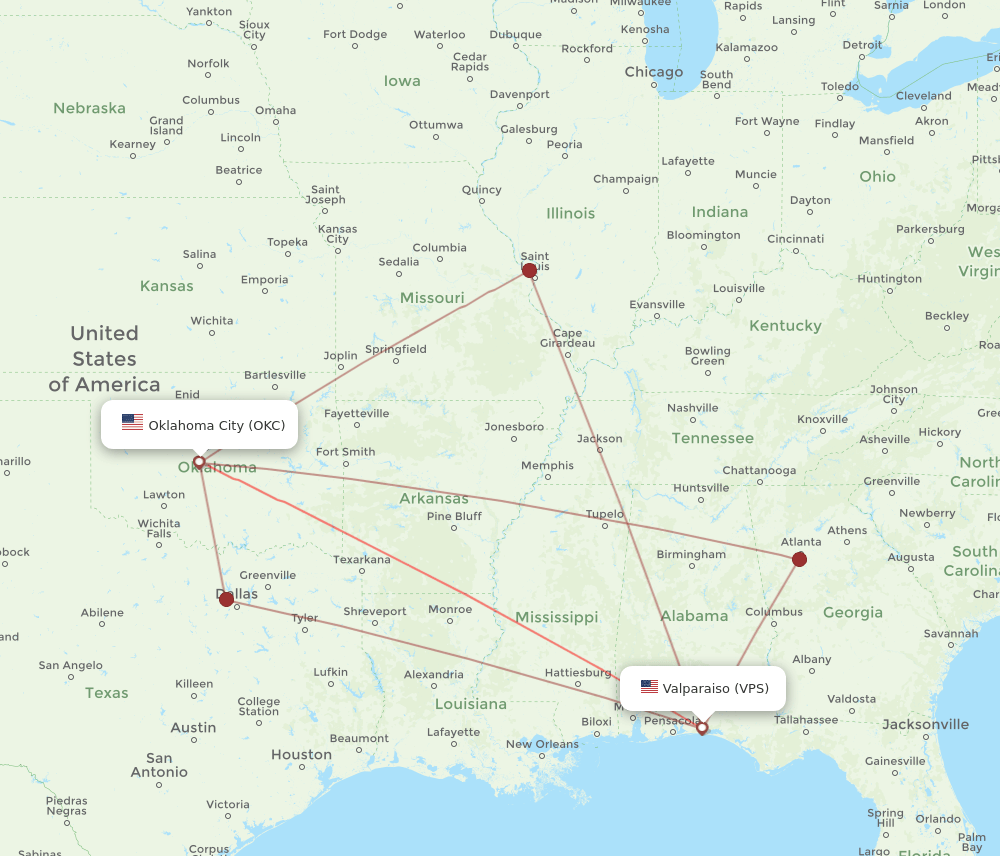 OKC-VPS flight routes