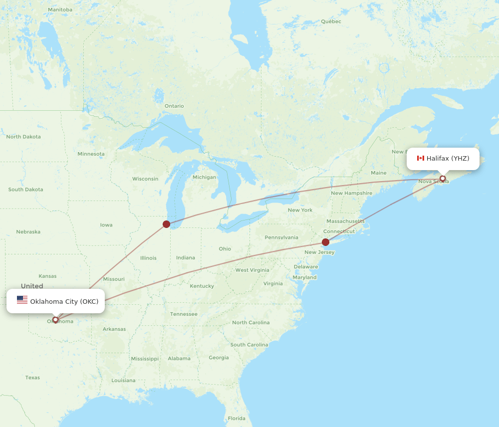 OKC-YHZ flight routes