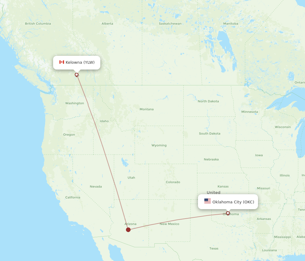 OKC-YLW flight routes
