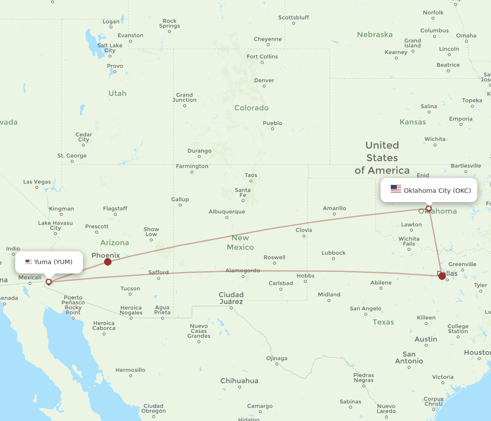 OKC-YUM flight routes