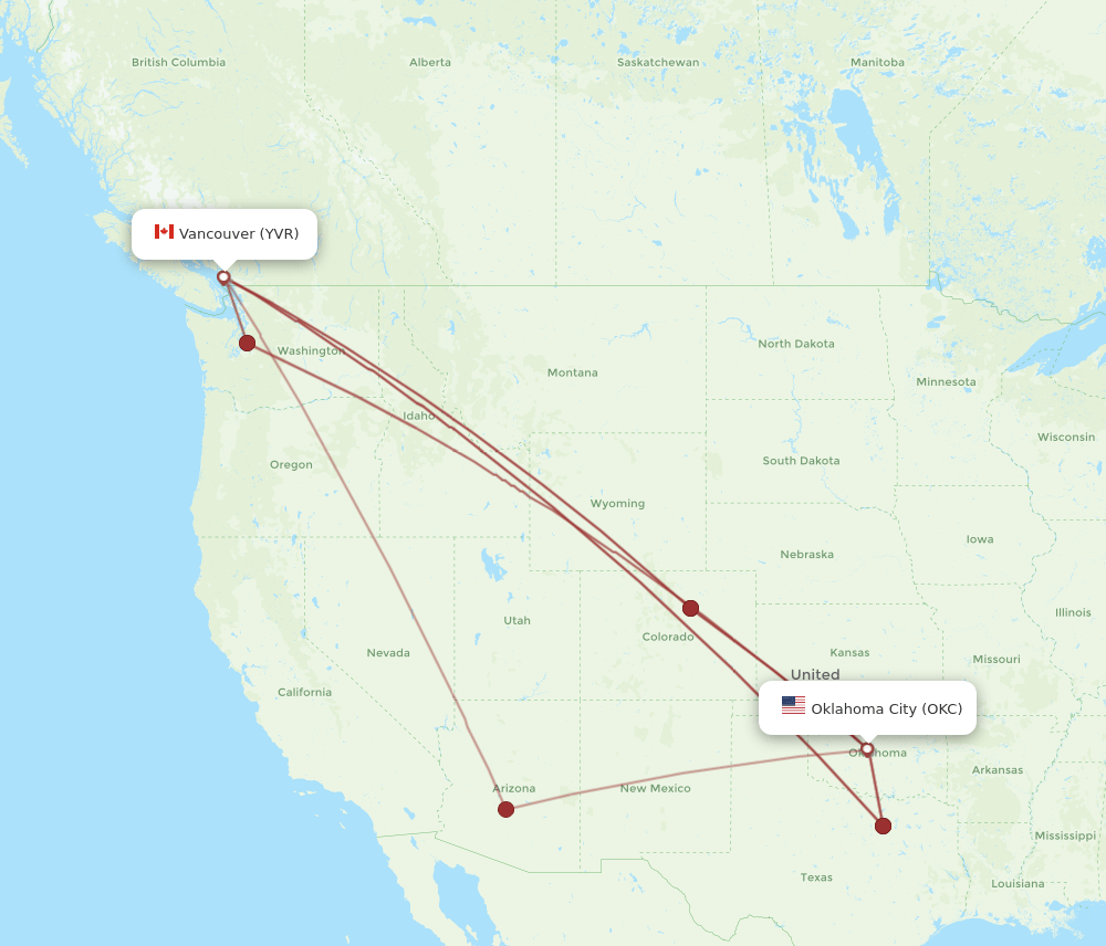 OKC-YVR flight routes