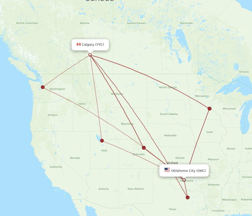OKC-YYC flight routes