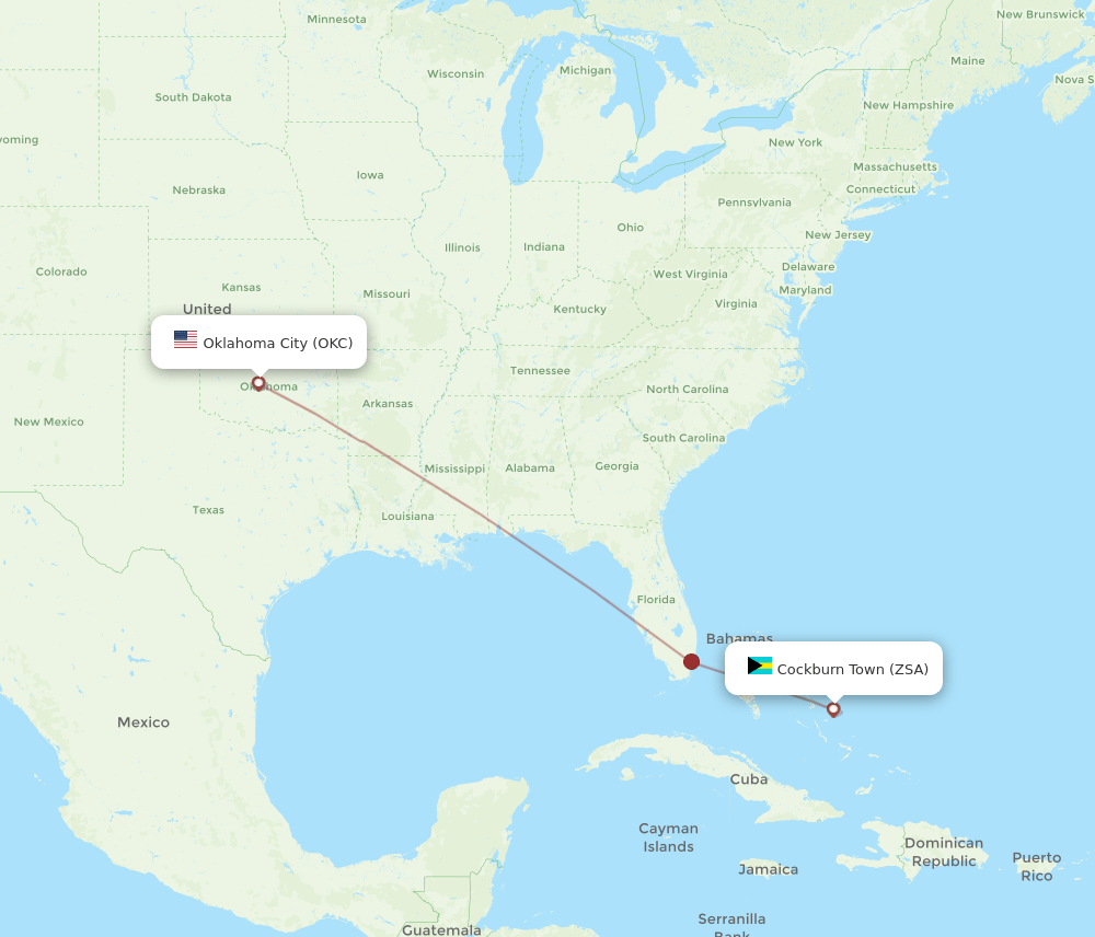 San Salvador - Oklahoma City route map and flight paths