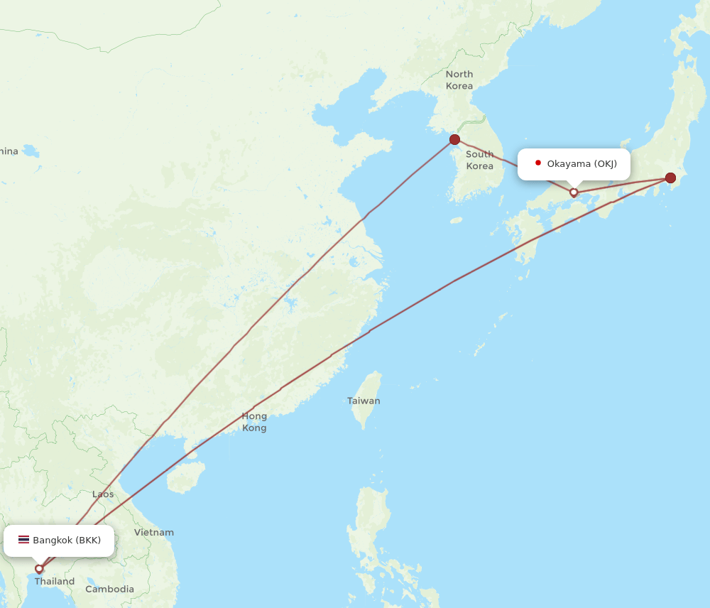 OKJ-BKK flight routes
