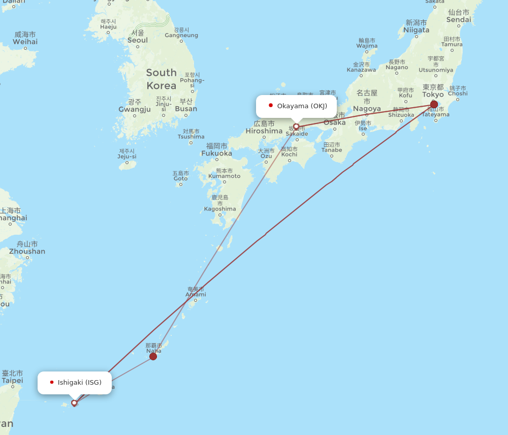 OKJ to ISG flights and routes map