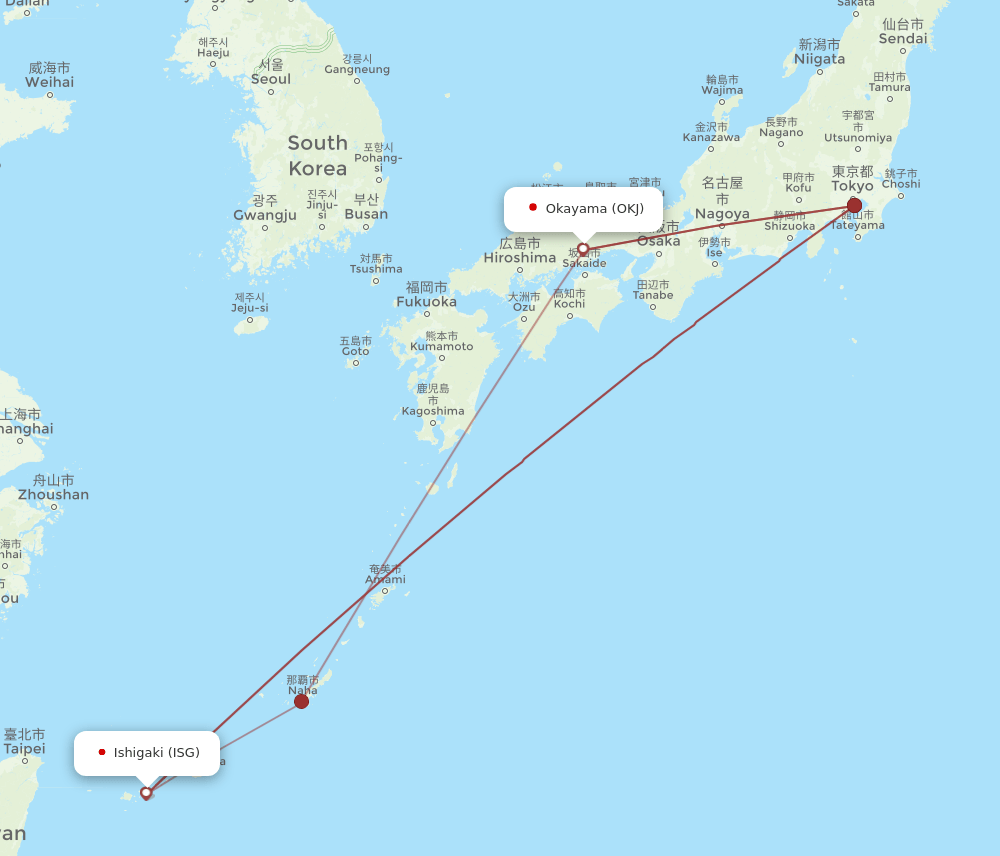 OKJ-ISG flight routes