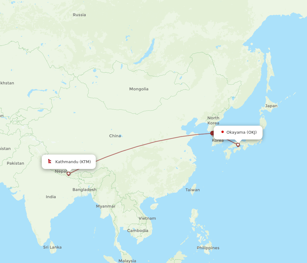 OKJ-KTM flight routes