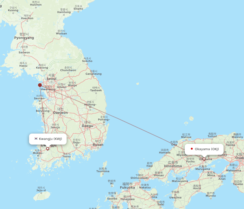 OKJ-KWJ flight routes