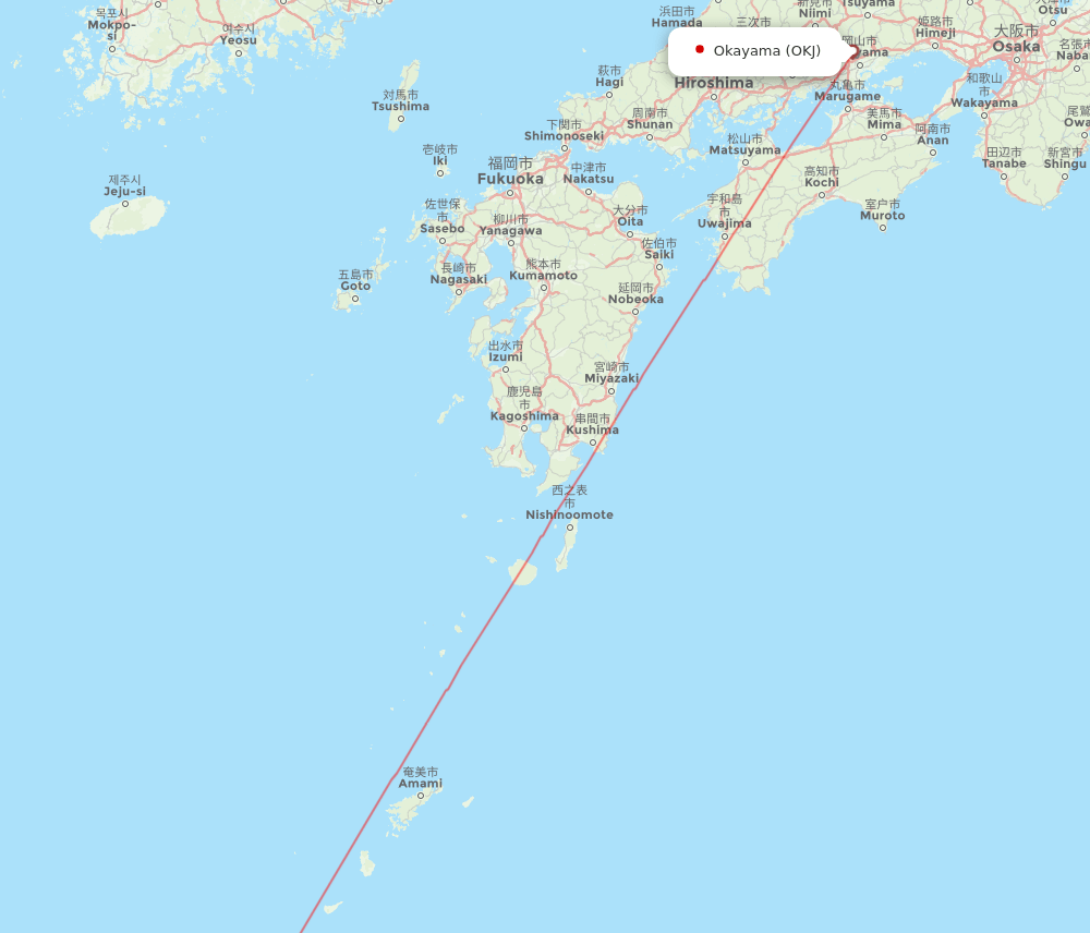 Okayama - Okinawa route map and flight paths