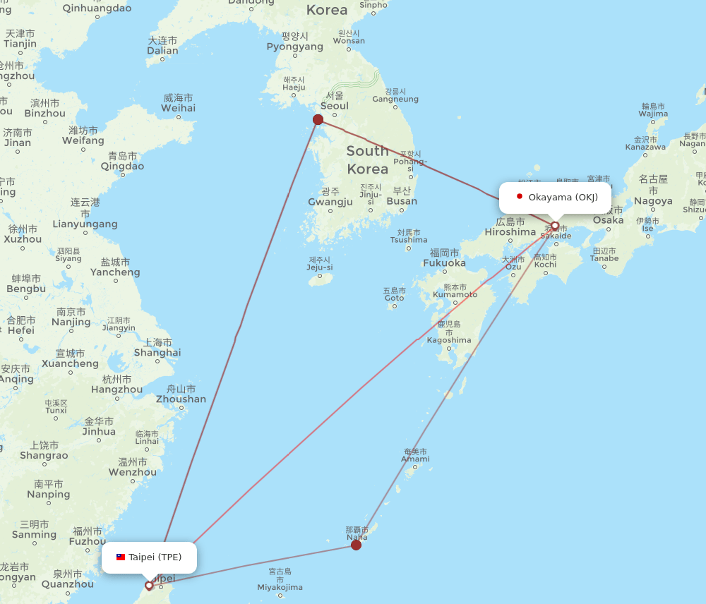 OKJ-TPE flight routes