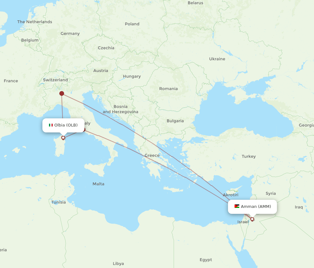 OLB to AMM flights and routes map