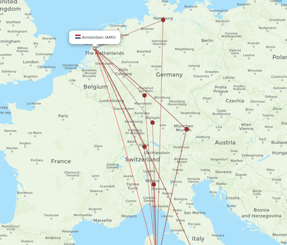 OLB-AMS flight routes