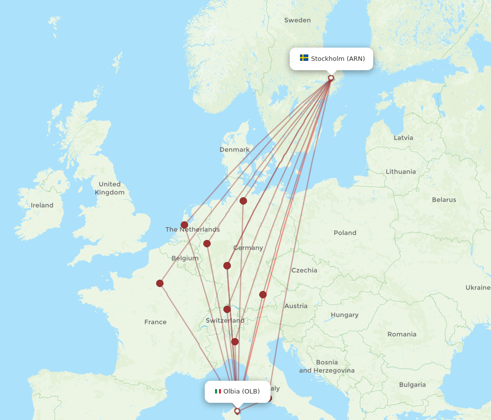 OLB to ARN flights and routes map