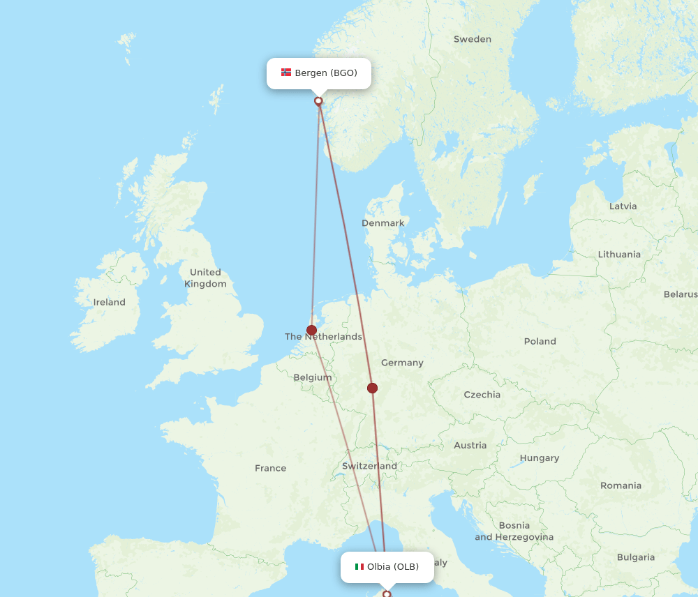 OLB-BGO flight routes