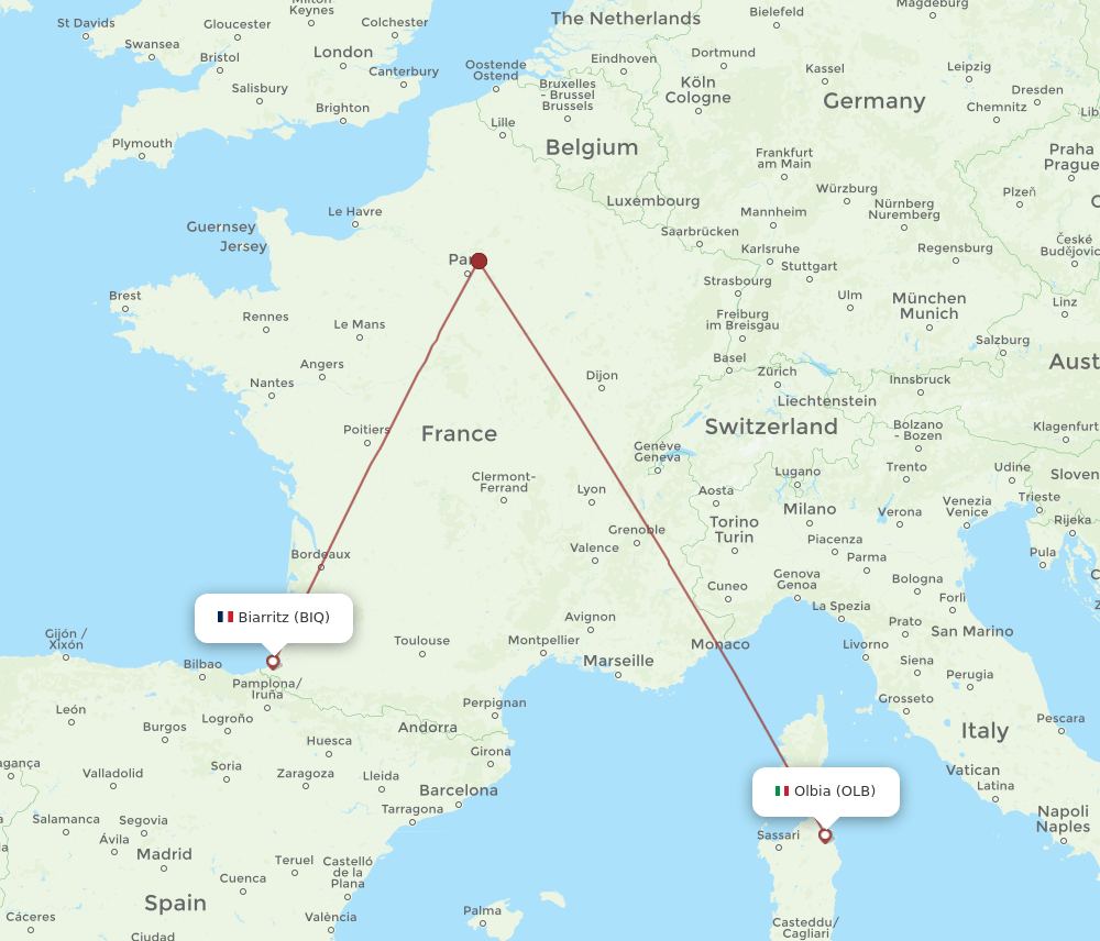 OLB-BIQ flight routes