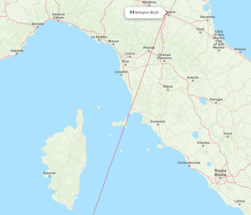 Olbia - Bologna route map and flight paths