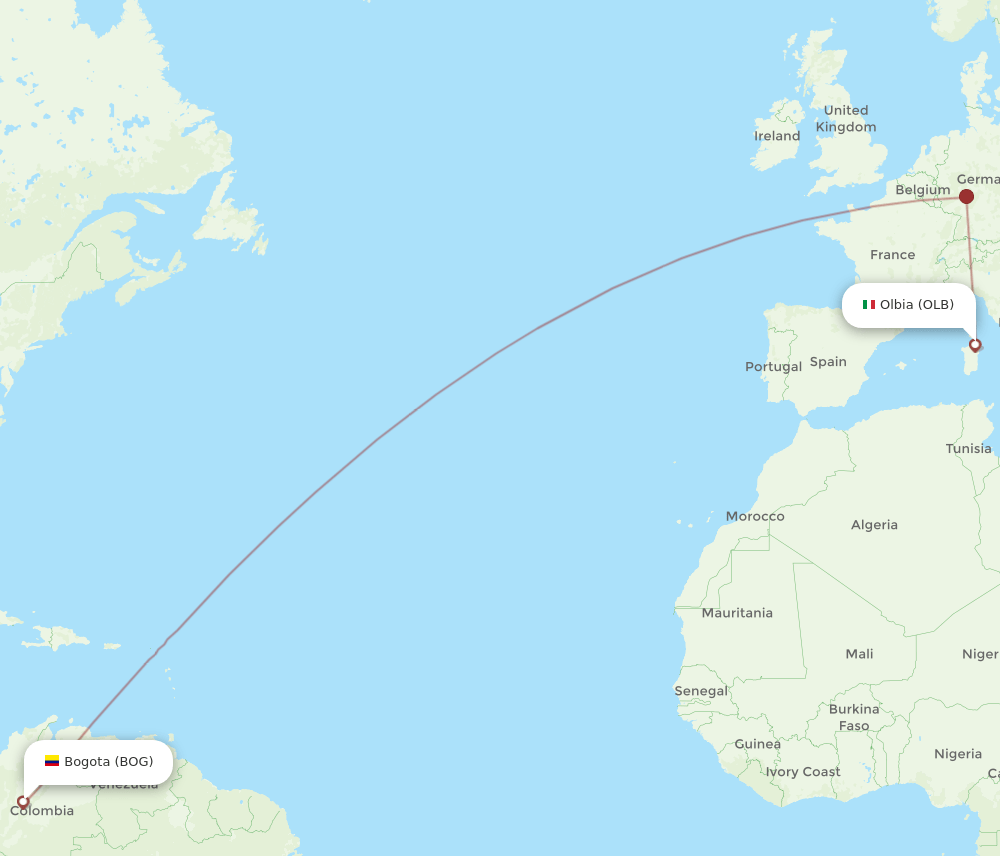 OLB-BOG flight routes