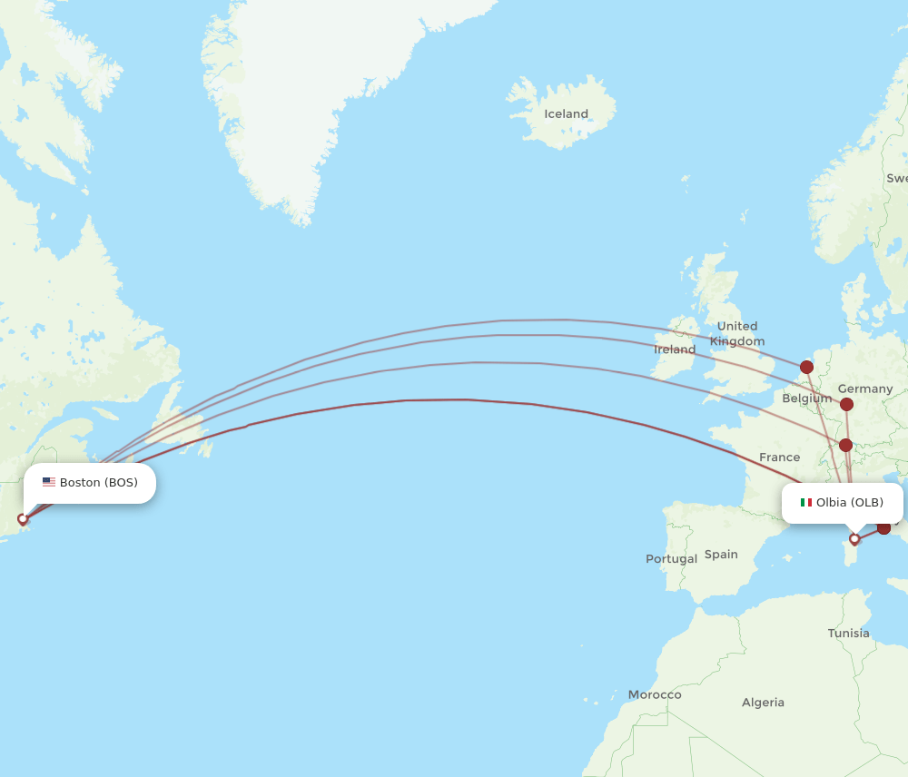 OLB-BOS flight routes