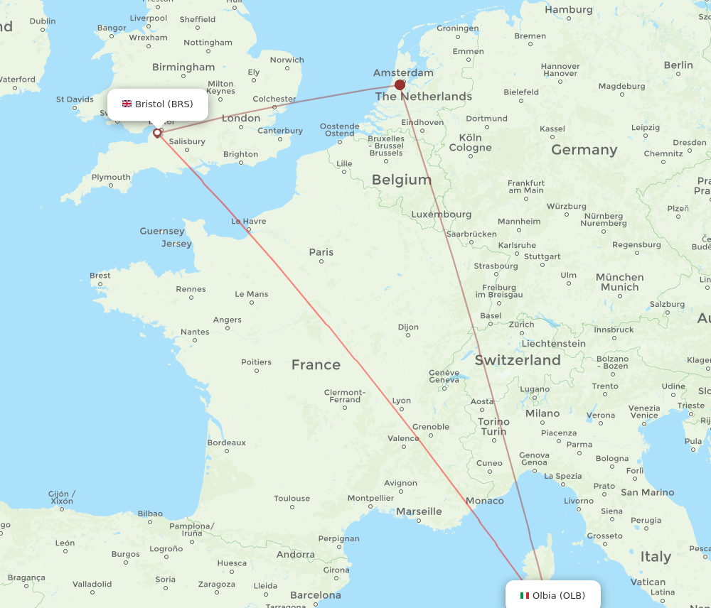 OLB to BRS flights and routes map
