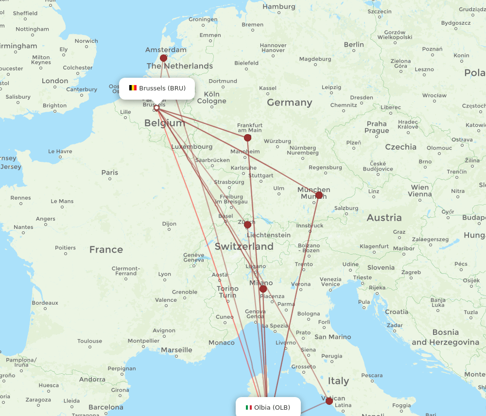 OLB-BRU flight routes