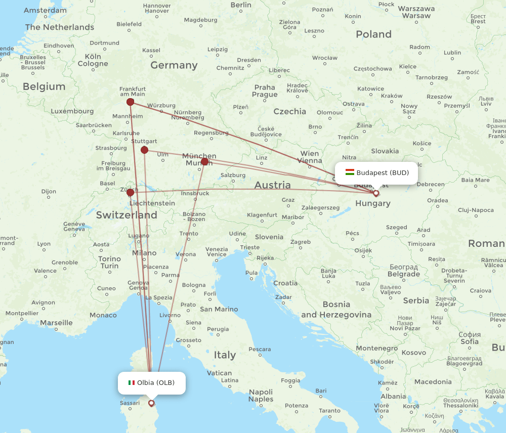 OLB-BUD flight routes