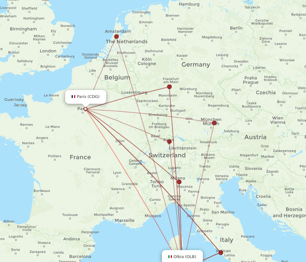 OLB-CDG flight routes