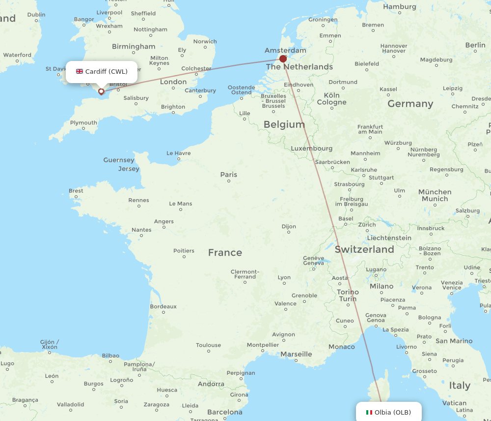 OLB to CWL flights and routes map