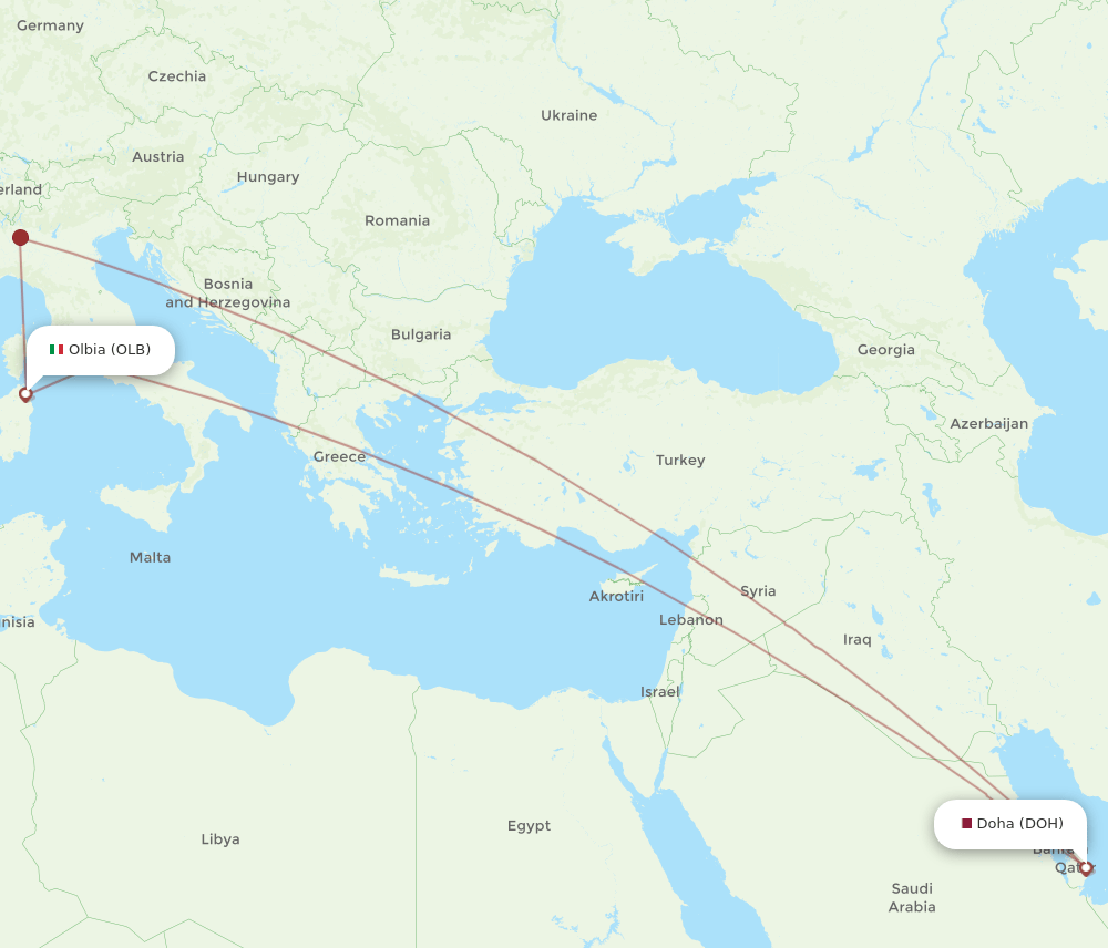 OLB to DOH flights and routes map