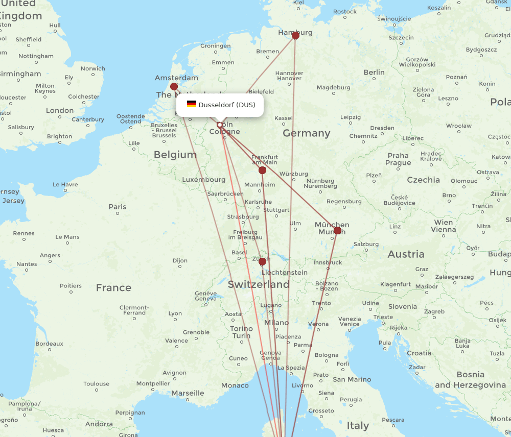 OLB-DUS flight routes