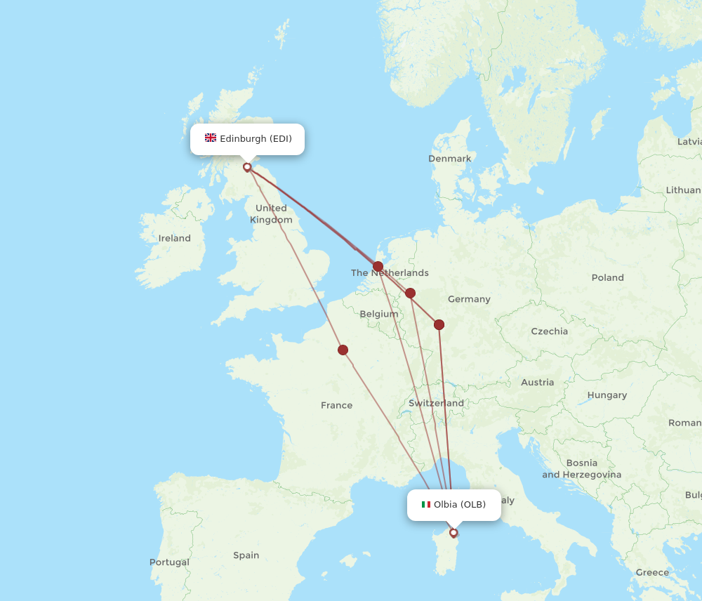 OLB to EDI flights and routes map