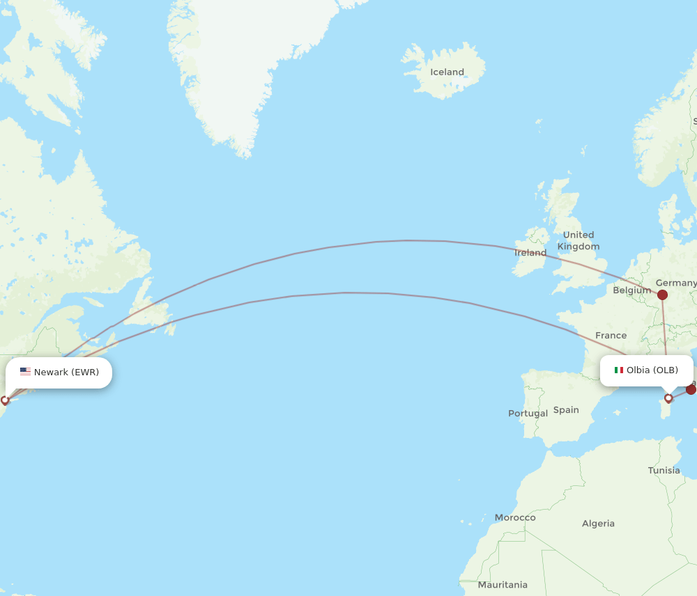 OLB-EWR flight routes