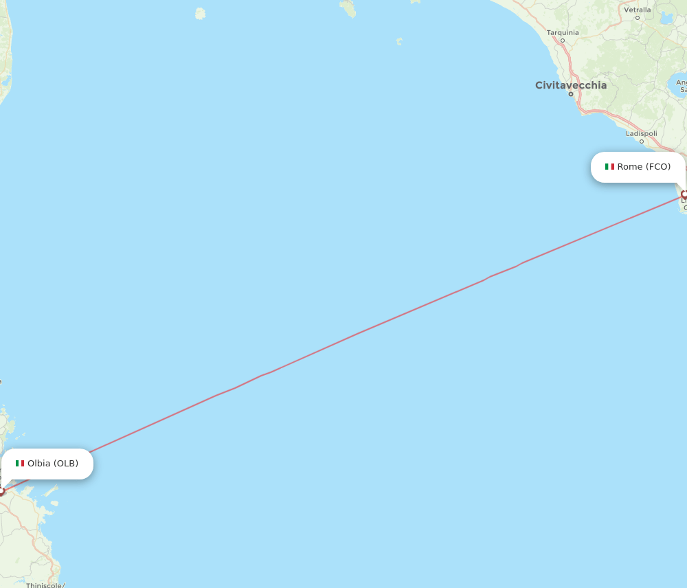 Olbia - Rome route map and flight paths
