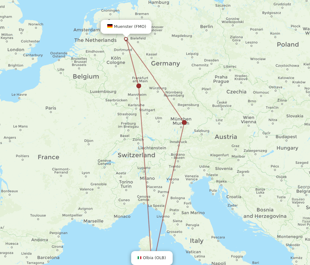 OLB to FMO flights and routes map