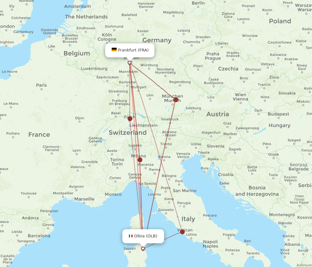 OLB to FRA flights and routes map