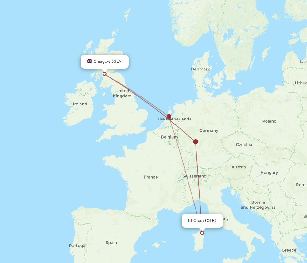 OLB to GLA flights and routes map