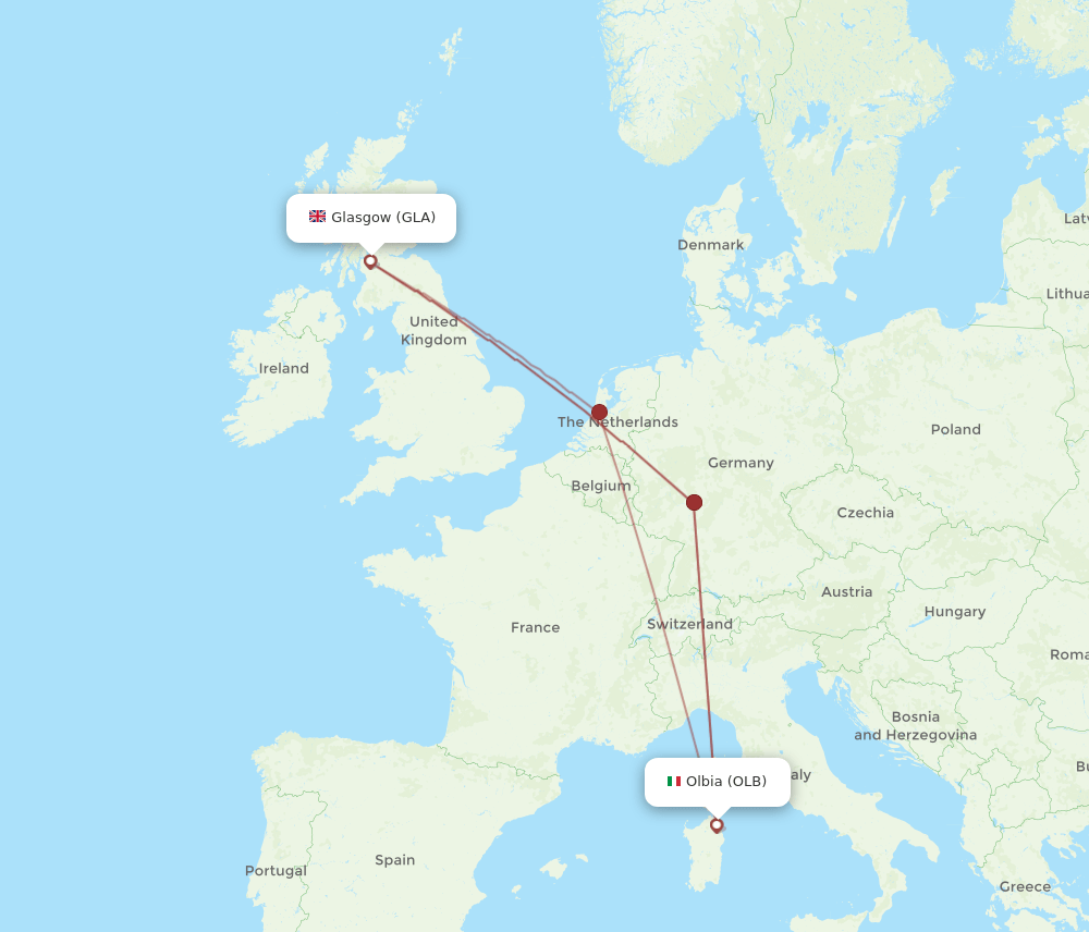 OLB to GLA flights and routes map