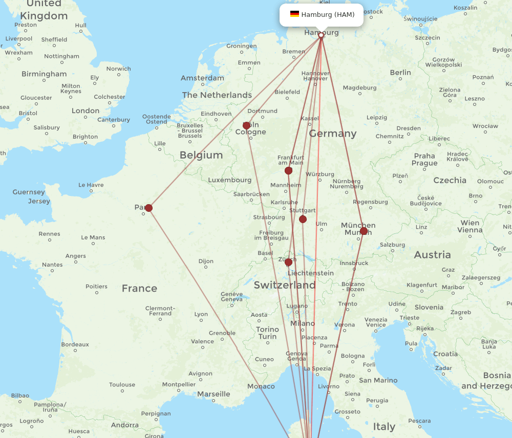 OLB-HAM flight routes