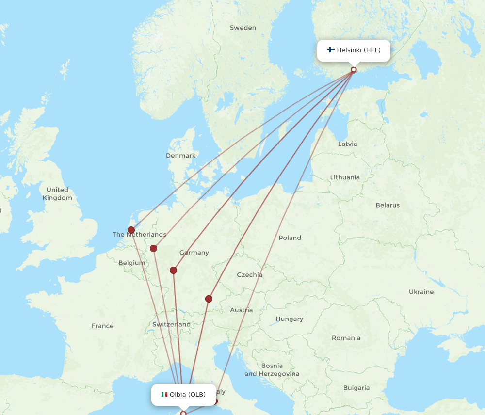 OLB to HEL flights and routes map