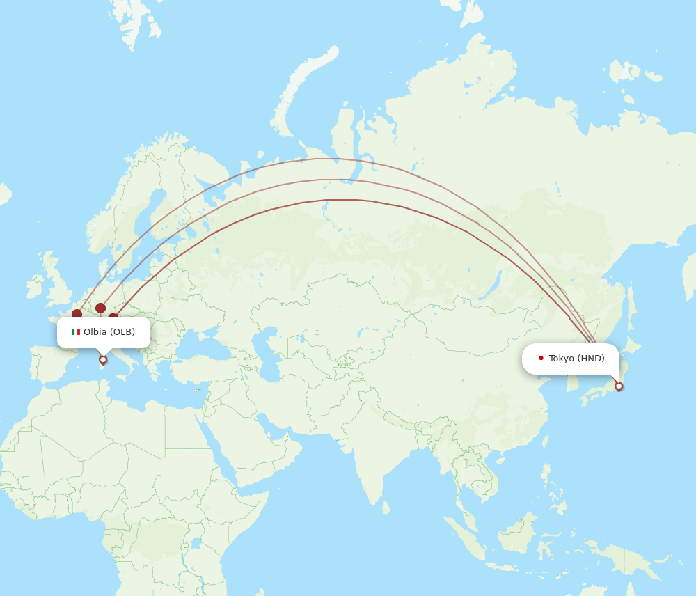 OLB-HND flight routes