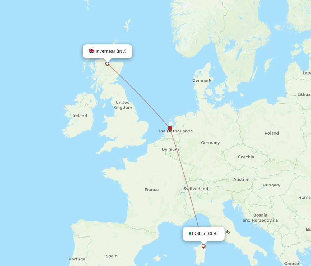 Inverness - Olbia route map and flight paths