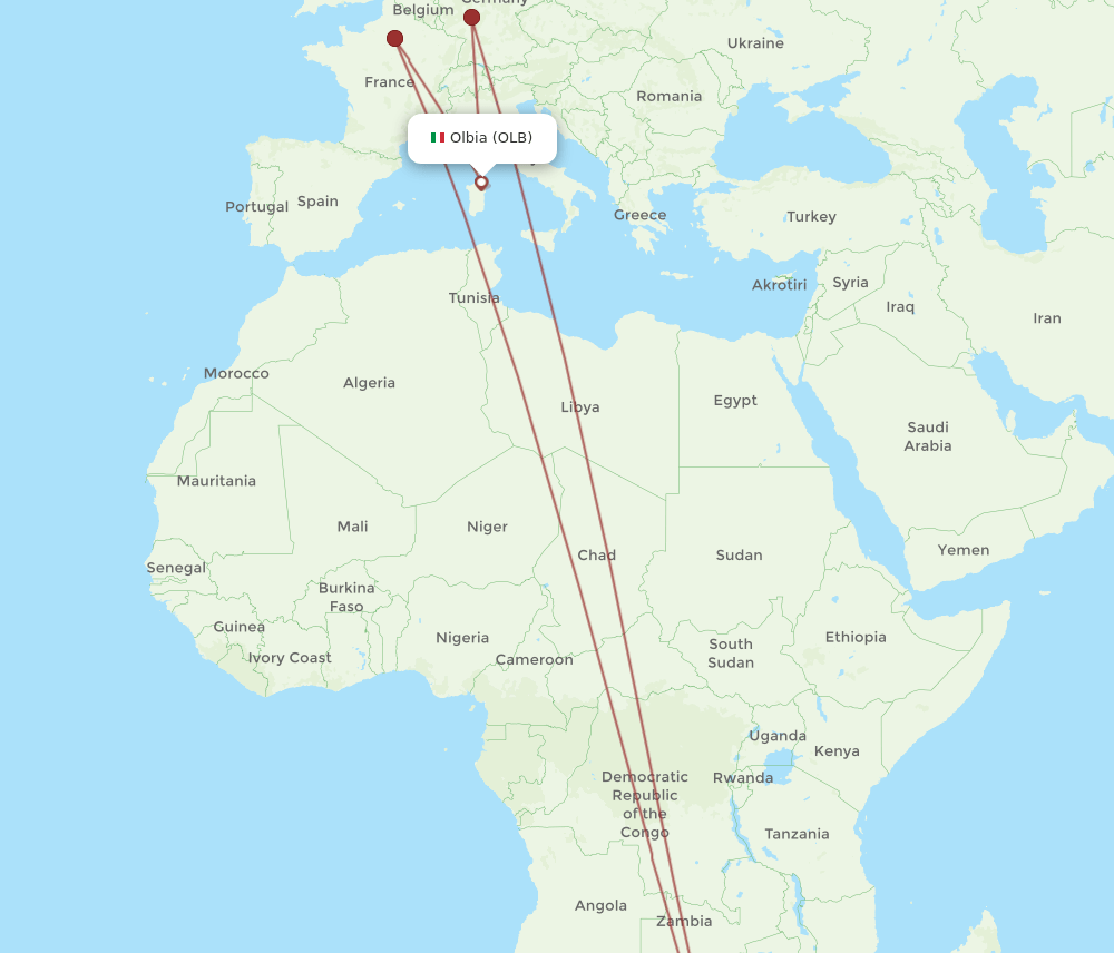 OLB-JNB flight routes