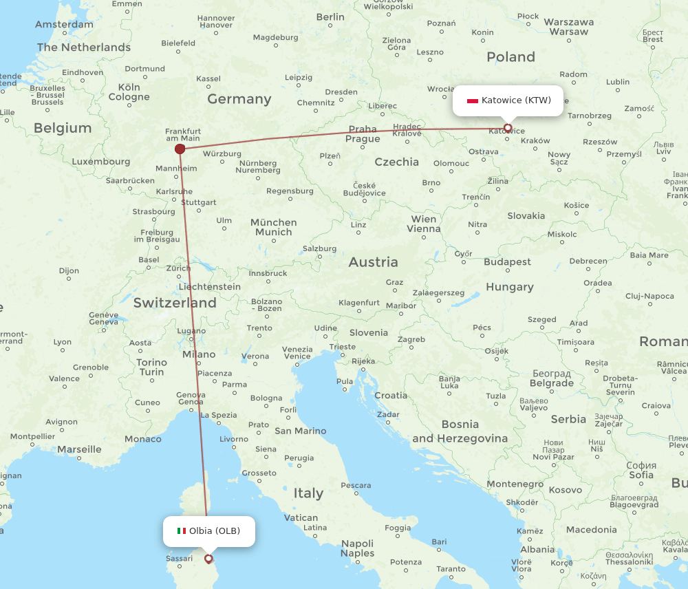 OLB-KTW flight routes