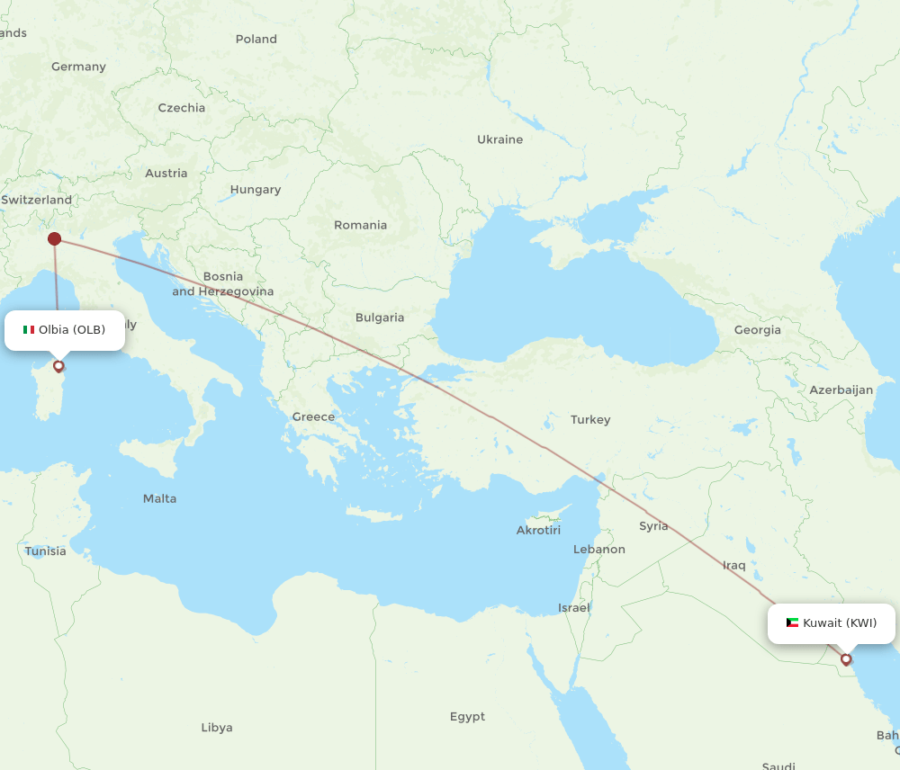 OLB-KWI flight routes
