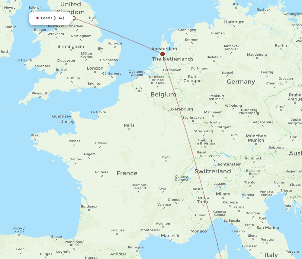 LBA to OLB flights and routes map