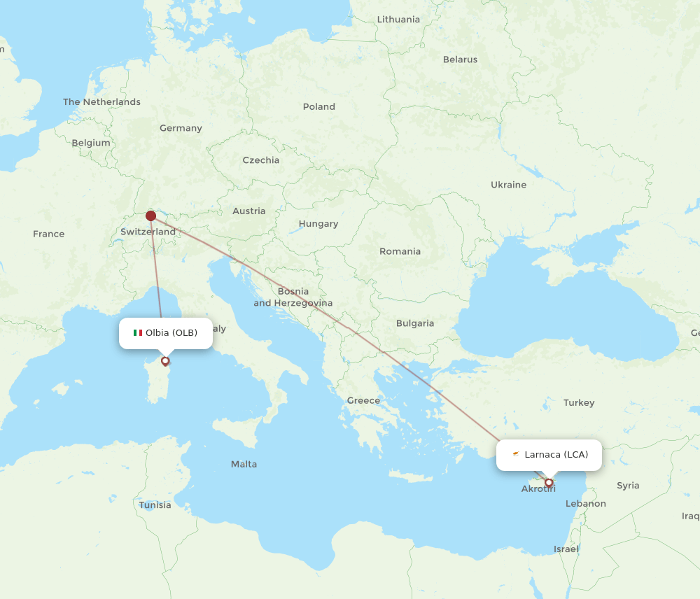 OLB-LCA flight routes