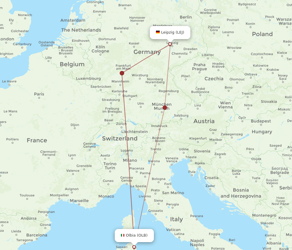 OLB-LEJ flight routes
