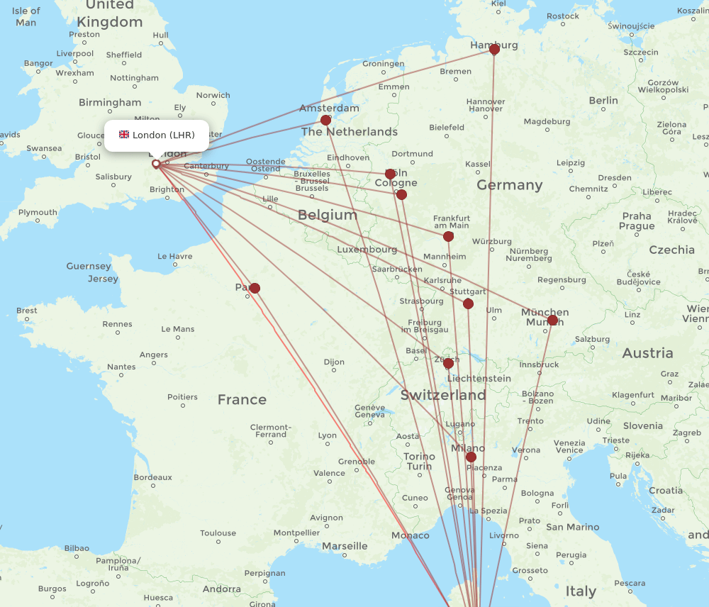 OLB-LHR flight routes