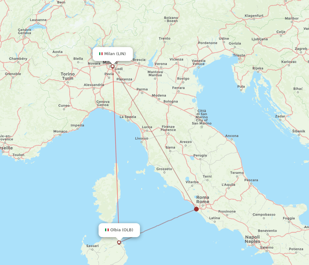 OLB to LIN flights and routes map