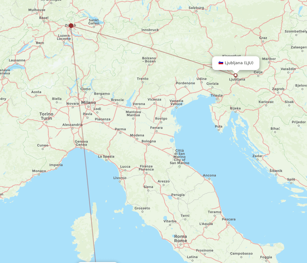 OLB-LJU flight routes
