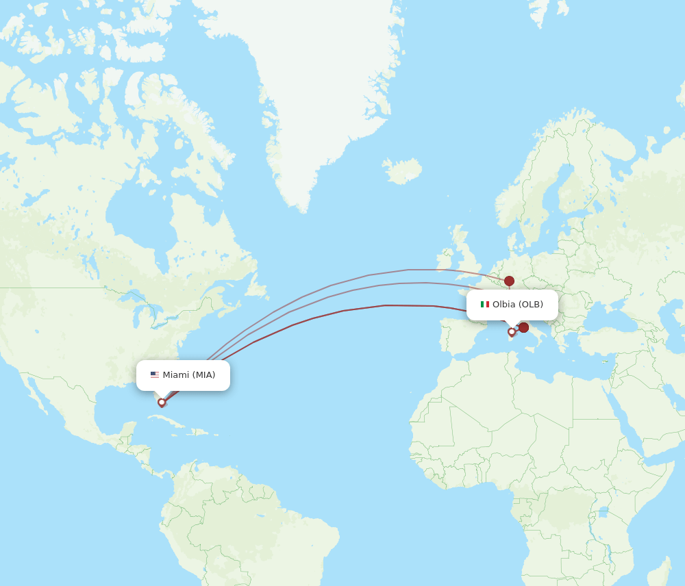 OLB-MIA flight routes